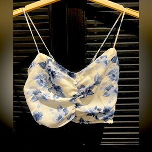 Abercrombie & Fitch White and Blue Floral Crop Top